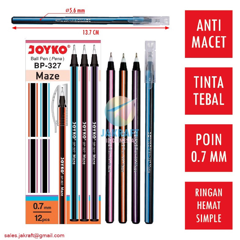 

HANYA DISINI PROMO 12 Pcs Pulpen Bolpen Ballpoint Pen JOYKO BP327 MAZE Biru Blue 7 mm Murah