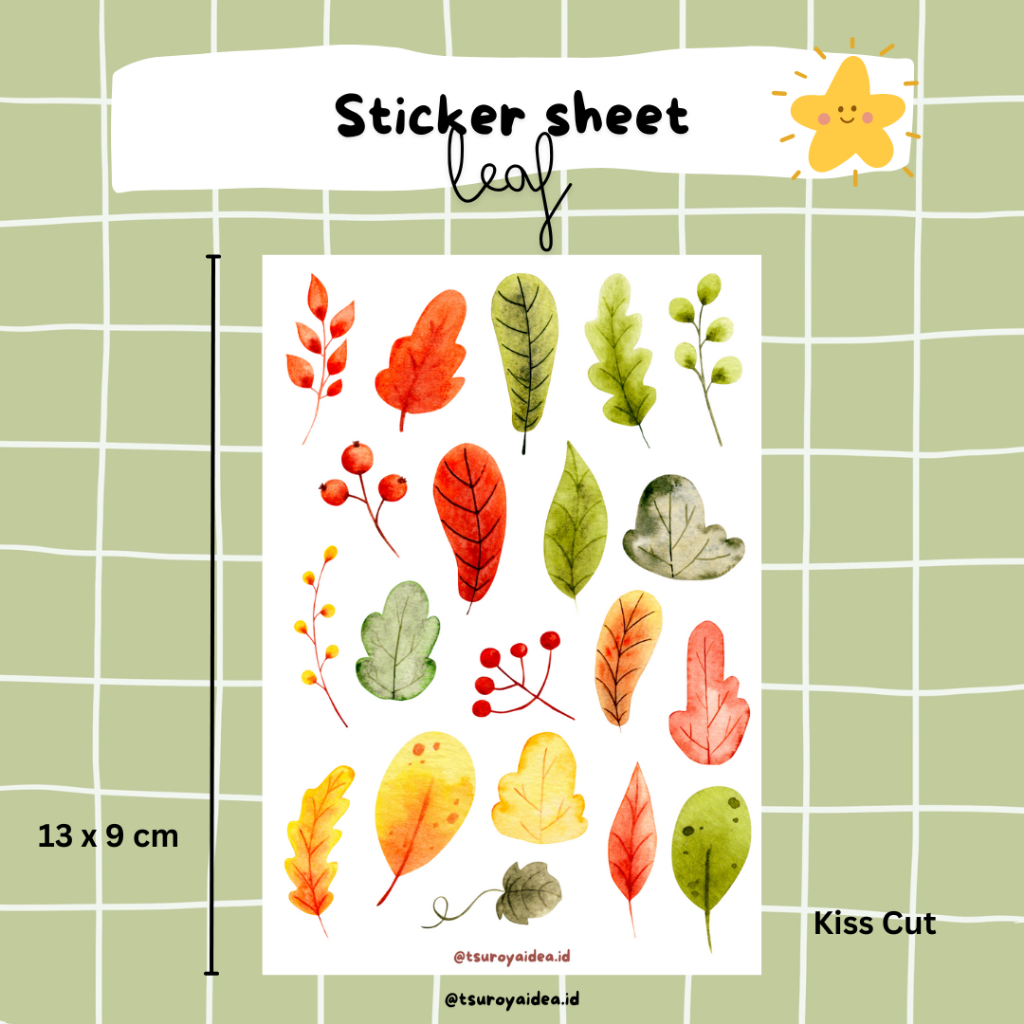 

SS036 - Leaf Sticker Sheet, Sticker Journal Lucu Aesthetic