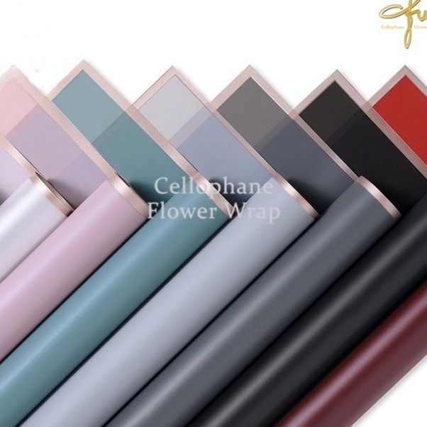 

FG2 ISI 2 Kertas Buket Gold Line Transparant Color Cellophane Flower Wrapping