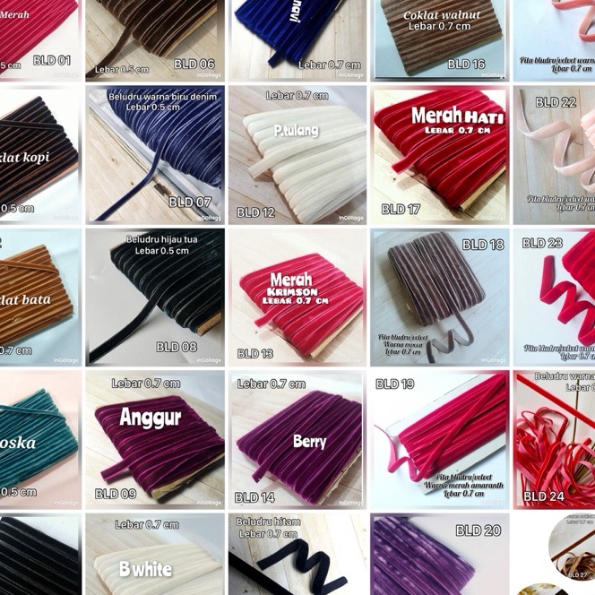 

Terjangkau per rol 15 meterpita bludruvelvet lebar 5 dan 7 cm