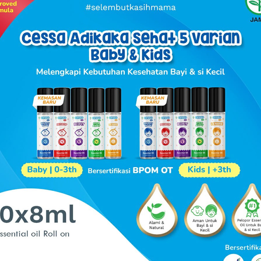 

FG2 CESSA Baby Kids Natural Essential Oil 8ml Cessa Biru Cough N Flu Happy Nose Batuk Pilek Merah Fever Drop Fedrop