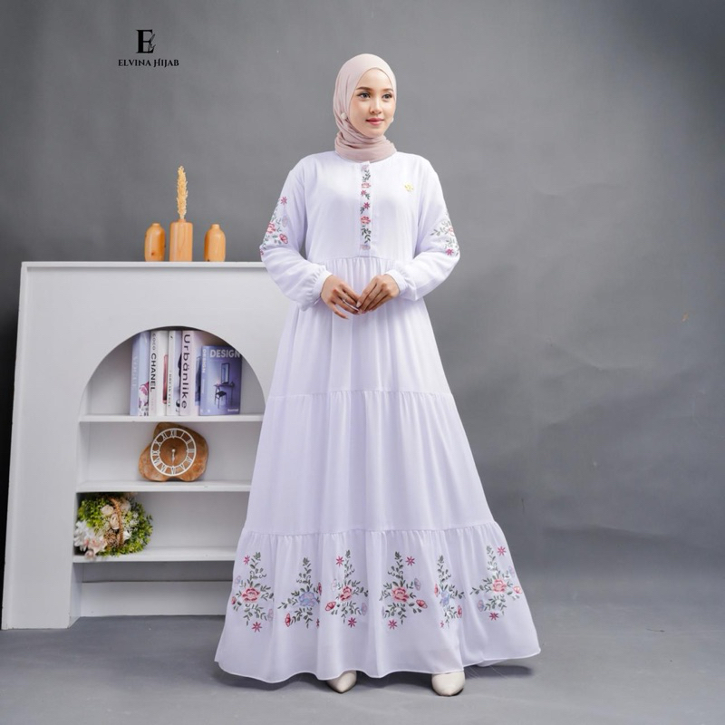 LARISSA DRESS GAMIS PUTIH CERUTY BORDIR