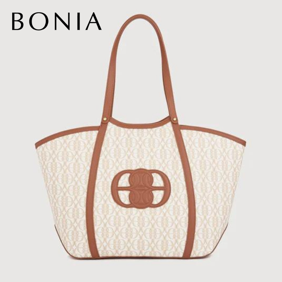 Bonia - La Luna Monogram Oversized Tote Bag White Latte