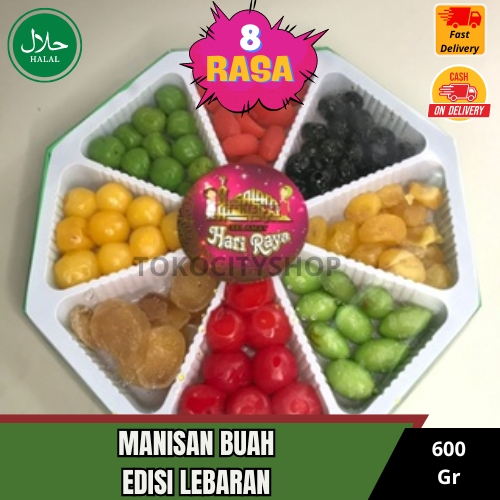 

Manisan Buah Kotak Lebaran Aneka 8 Rasa / Preserved Fruit 600gr