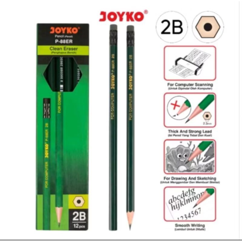 

(12pcs) pensil 2B Joyko P-88ER/pensil 2B Joyko/pensil 2B