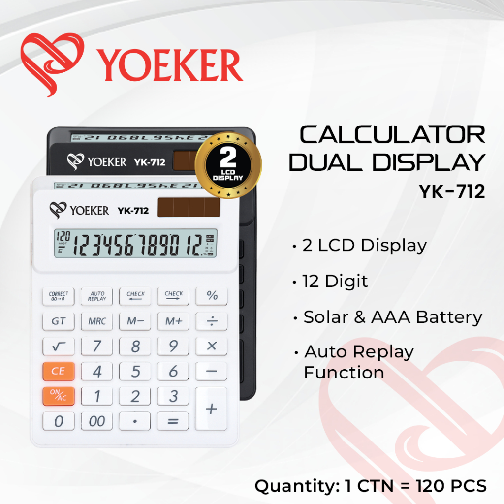 

(1 PCS) Yoeker Calculator Kalkulator Dual Display Solar Power Battery Power YK-712