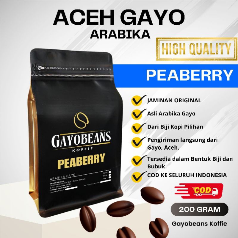 

KOPI ACEH GAYO PEABERRY, ARABIKA GAYO ACEH, KOPI LANANG, GAYOBEANS KOFFIE 200gr