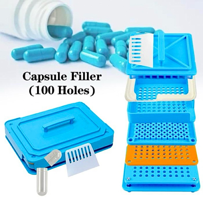 Alat Pengisi Bubuk Kapsul Manual Ukuran 0 Tatakan Kapsul 100 Lubang Pengisi Kapsul Kosong Cetakan Ka