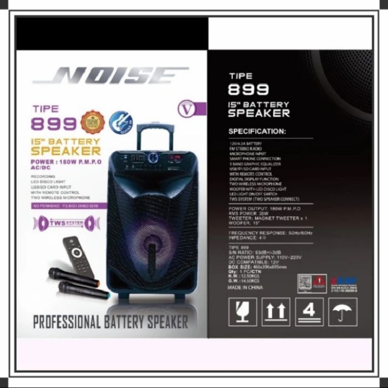 Speaker portable wireless NOISE 899 V original 15inch bluetooth