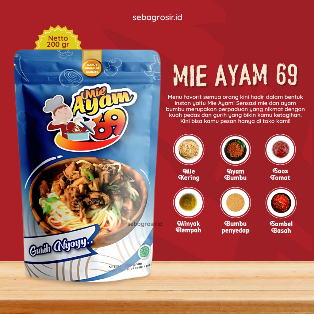 

Baso Aci Mie Ayam 69 Mie Kuah Pedas Bumbu Ayam Mie Kering 200 Gram By Sebagrosir