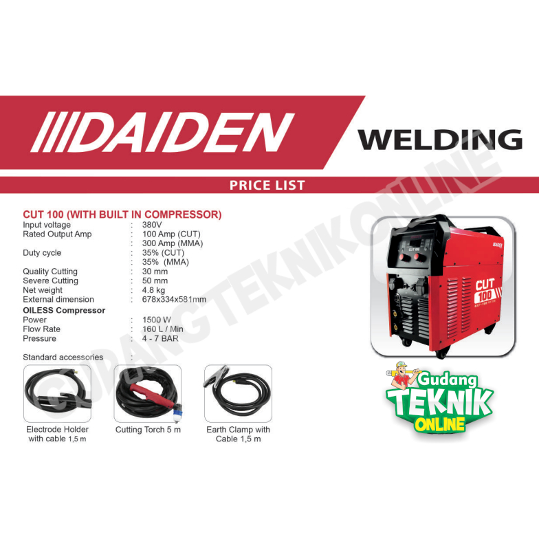 Mesin Las Cut 100 With Compressor DAIDEN 3Phase 380V / Mesin Las Listrik Potong Inverter Cutting Pla