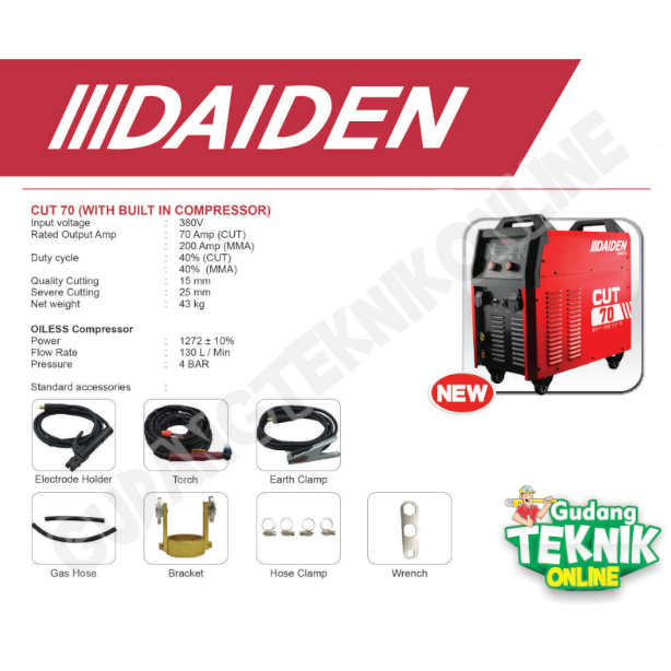 Mesin Las CUT 70 With Compressor DAIDEN 3Phase 380V / Mesin Las Listrik Potong Inverter Cutting Plas