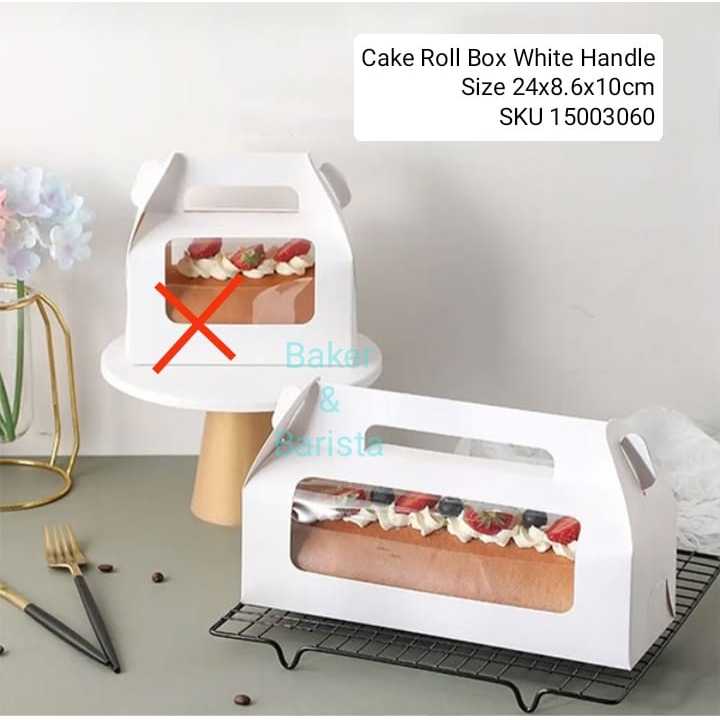 

Cake Roll Box White Handle 24x8.6x10cm / kotak kue Bolu Potong Gift dessert box kue impor