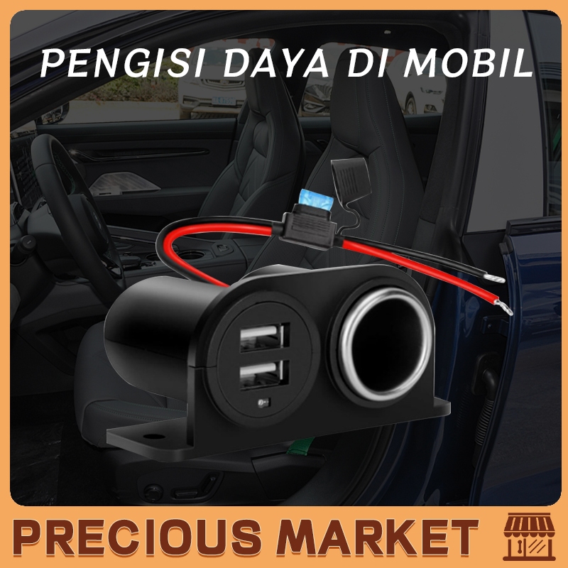 Adapter Charger Mobil 2 USB Port + Cigarette Lighter Plug Adapter 3.1 A