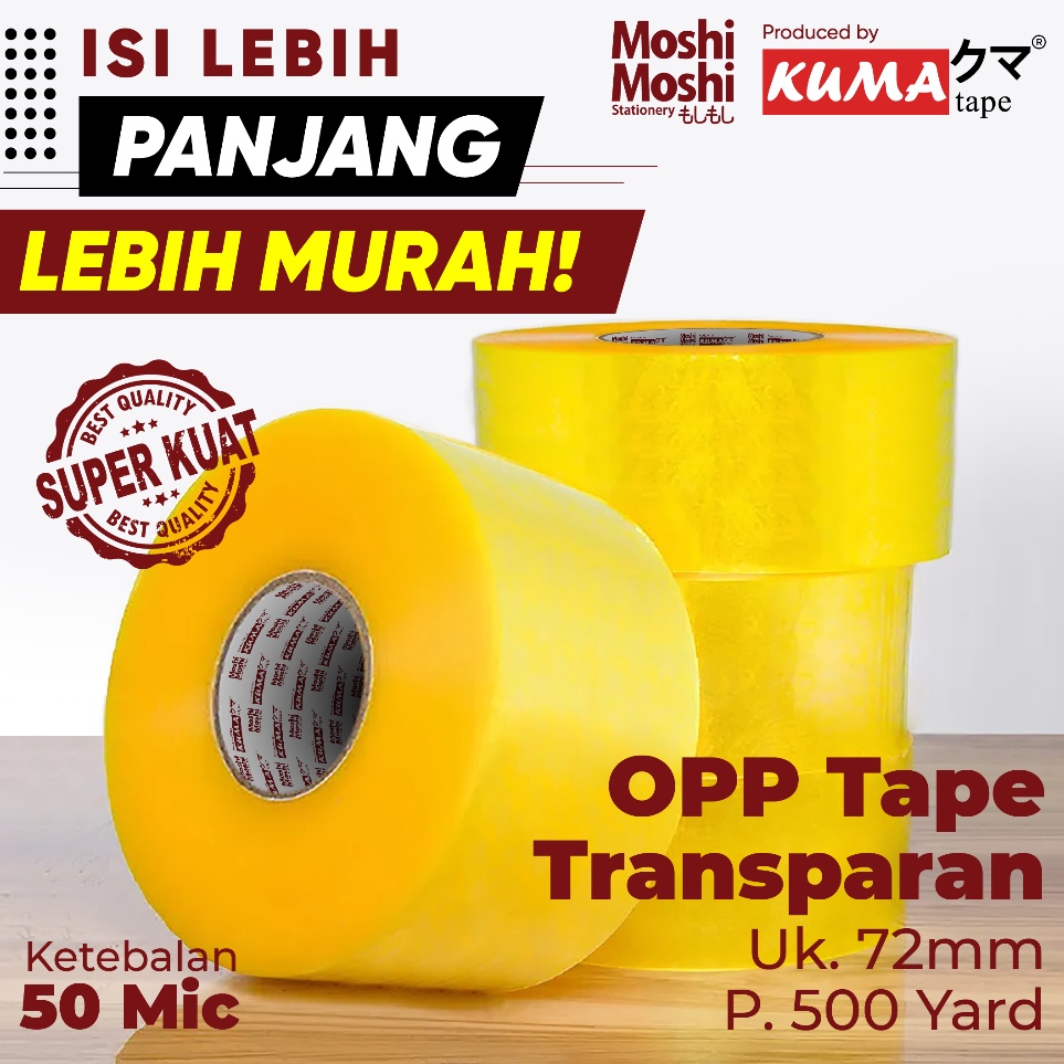 

Lakban Moshi Kuma 3 inch 5 Yard Bening Transparan Tape Perekat Kuat KODE R8Z4
