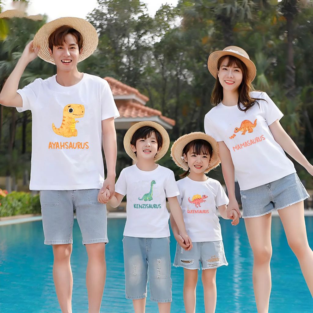 Kaos Couple Family Dino / Kaos Keluarga Couple / Kaos ultah keluarga motif dino Custom