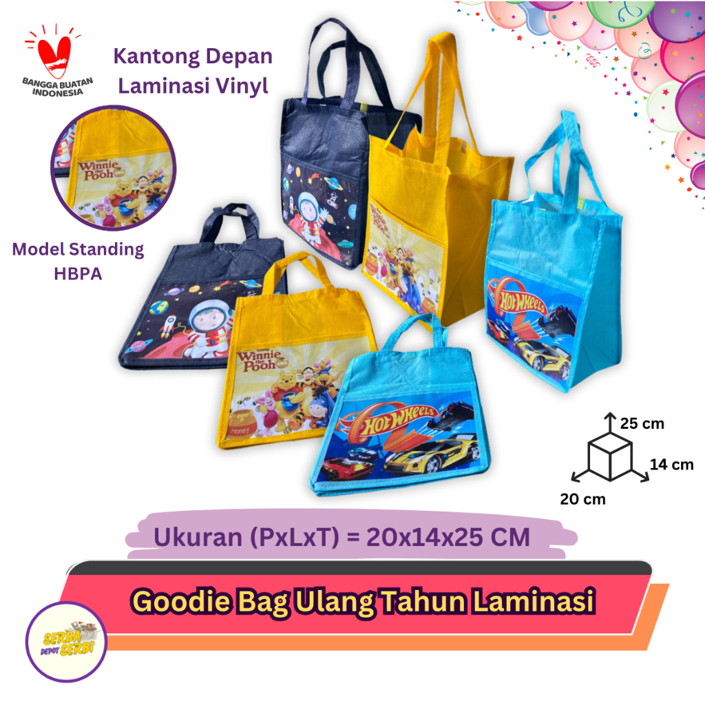 

Goodie Bag Tas Ulang Tahun Kantong Depan 20x14x25 Bingkisan Ultah Snack Souvenir