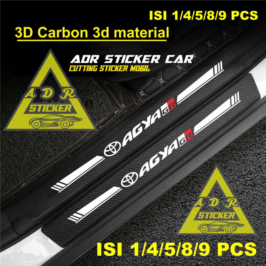 9PCS Sticker Sill Plate carbon 3D mobil toyota agya gr sticker carbon 3D pelindung pijakan kaki mobi