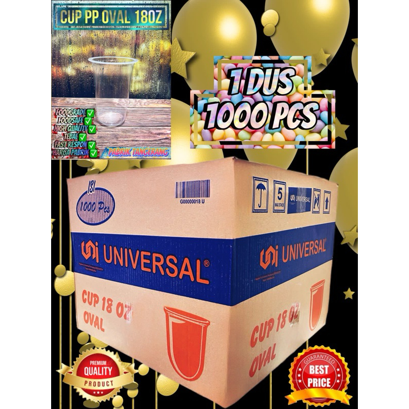 ISI 1000 PCS CUP OVAL 18OZ UNIVERSAL CUP GELAS PLASTIK OVAL 18OZ GELAS PLASTIK MINUMAN CUP OVAL 18OZ