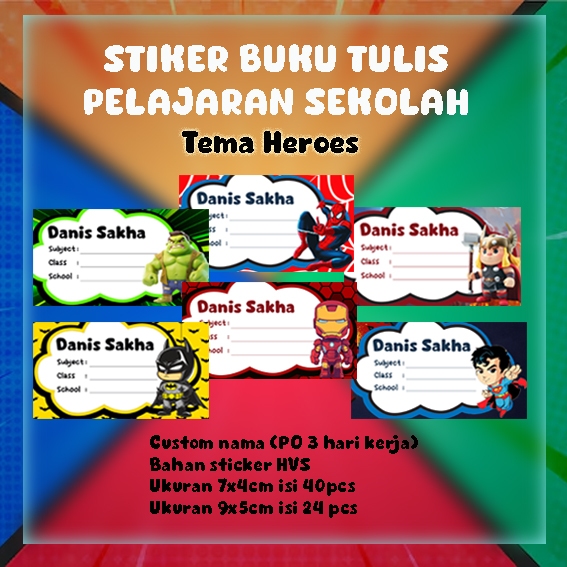 

Stiker Label Buku Tulis Pelajaran Custom Nama/Tema Heroes, Batman, Spiderman, dll