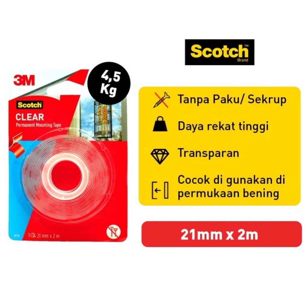 

3M Scotch Double Tape Transparan VHB Mounting indoor outdoor Varian 41c 21mm 2m 41S19 19mm 15m KODE B4O5
