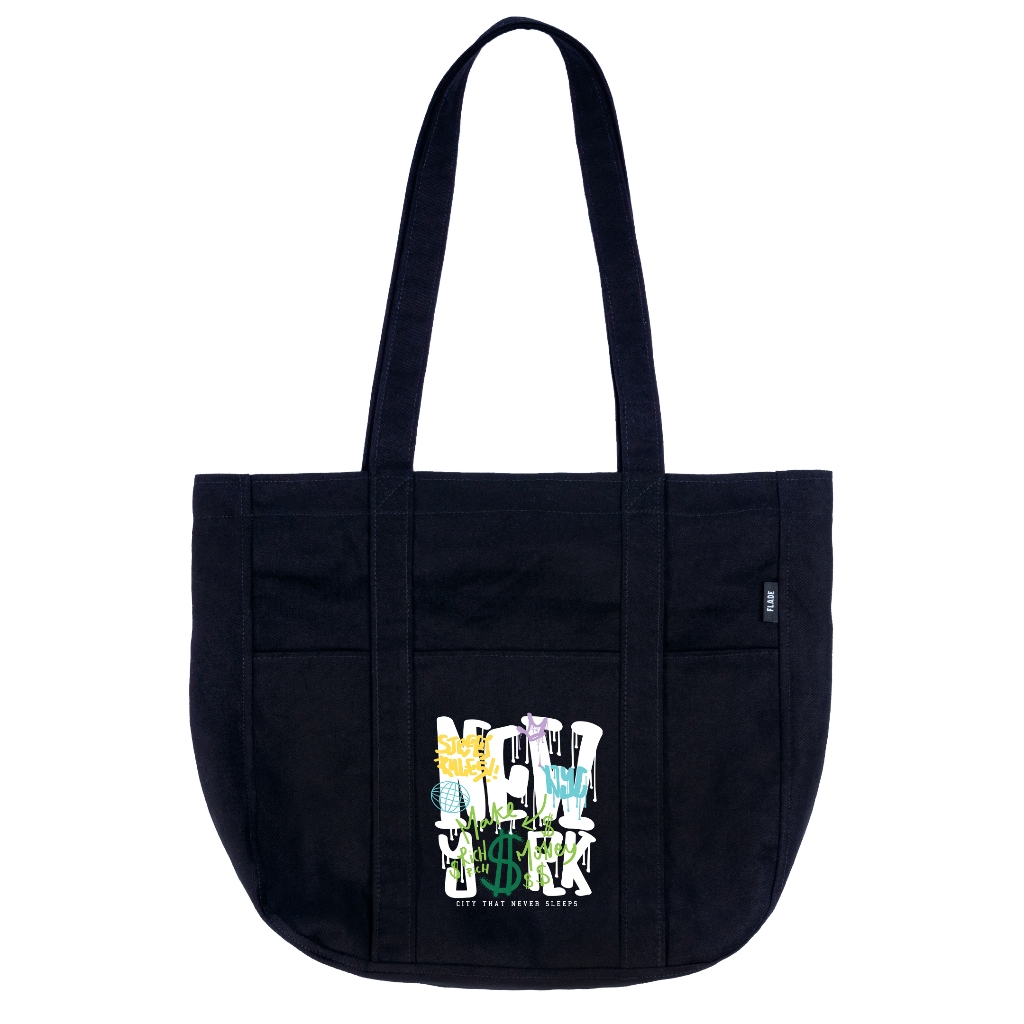 

ID FLADE STUDIOS TOTEBAG KANVAS BLACK RESLETING - TAS HITAM NONGKRONG KULIAH PRIA WANITA - CITY