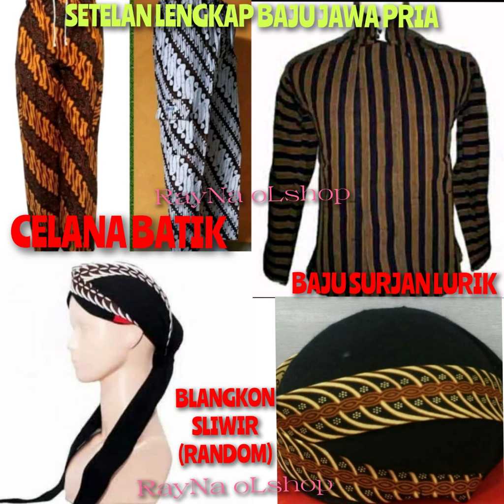 BAJU KEMEJA JAWA PRIA | SURJAN LURIK COKLAT HITAM + CELANA BATIK + BLANGKON SLIWIR | SETELAN PAKET L