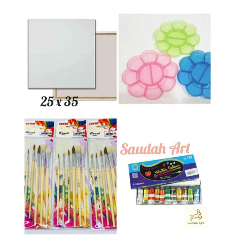 

DISKON SPESIAL Paket Kanvas Lukis kanvas 25x35 kuas palet cat air