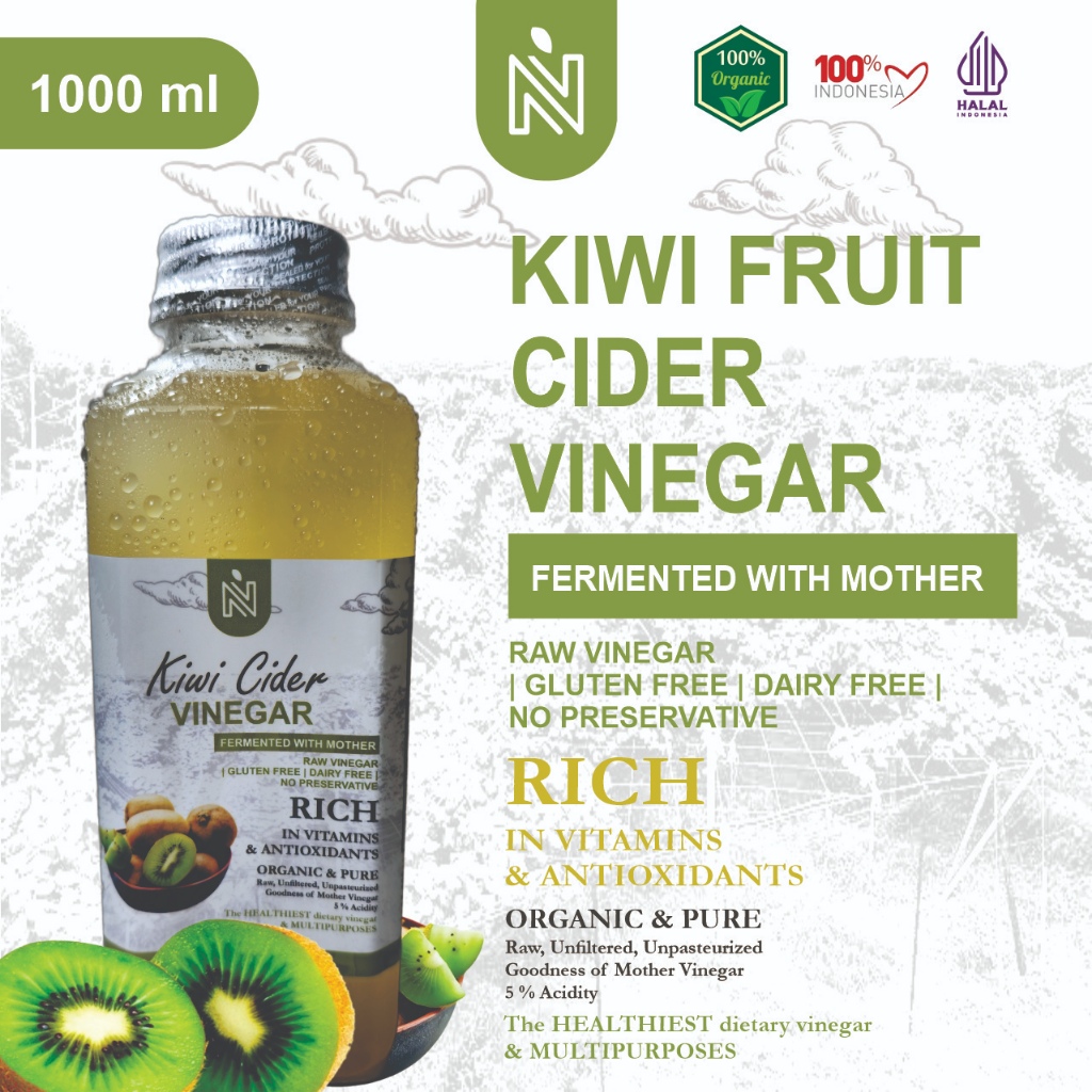 

BENUTRIVA Cuka Kiwi 1 Liter dengan Endapan Mother Fermentasi Probiotik / Kiwi Cider Vinegar Bragg