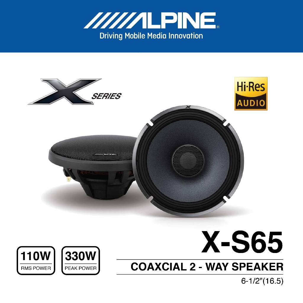 ALPINE 6.5 Inch Coaxial 2-Way Speaker 330W Peak 110W RMS Nano Fiber Cone & Carbon Graphite Tweeter Garansi 1 Tahun X-S65