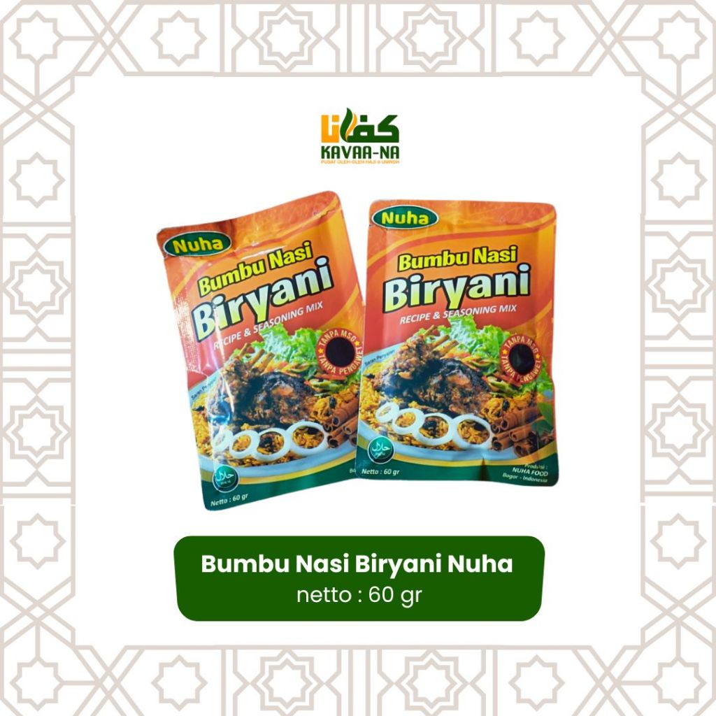 

Nuha Bumbu Nasi Biryani / Bumbu Instan Nasi Biryani / Bumbu Siap Saji Nasi Biryani / Bumbu Siap Masak Nasi Biryani / Bumbu Kebuli Non MSG dan Pengawet / Bumbu Kebuli 100% Non Pengawet dan MSG / Bumbu Kebuli Arab / Bumbu Kebuli Sachet / Nasi Kebuli Kabsyah