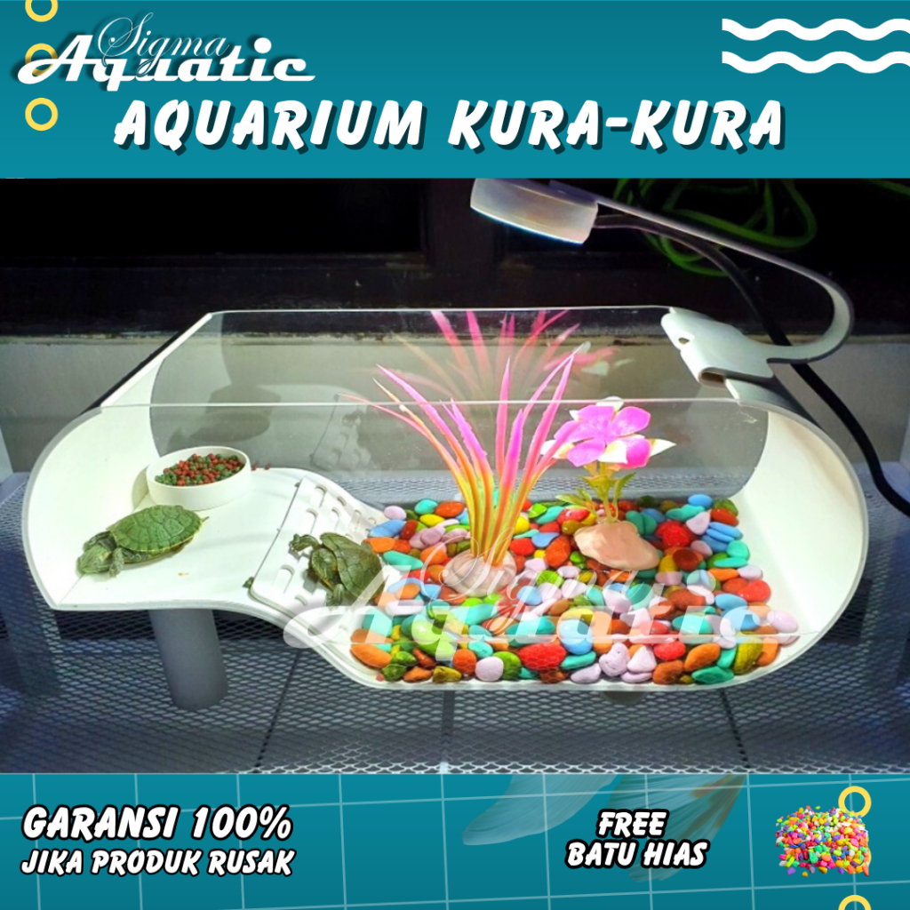 1 Set Aquarium Kura - Kura PVC Lengkap Hiasan Dan Lampu LED 3 Watt