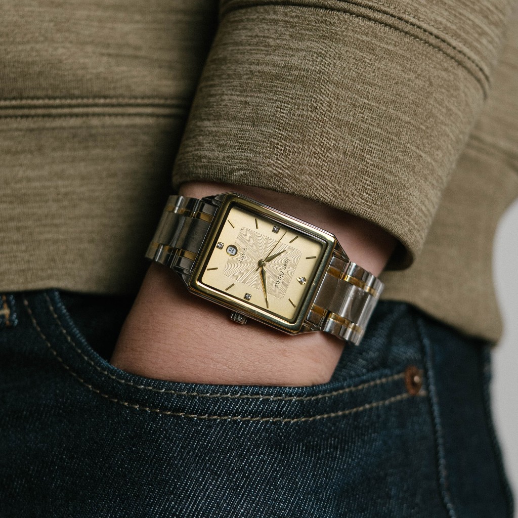 Jam Tangan Rantai Pria Cowok Anti Air Jean Alexis JA125  - GKT - Gold Dial