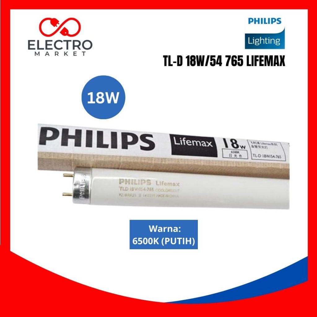 Philips Lampu TL-D 18W/54 765 LIFEMAX 600mm 18 W 18WATT