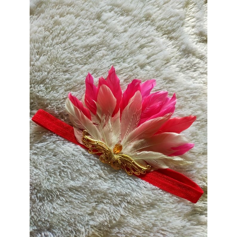 Bando bulu Hiasan kepala bulu mahkota bulu merah putih tumpuk