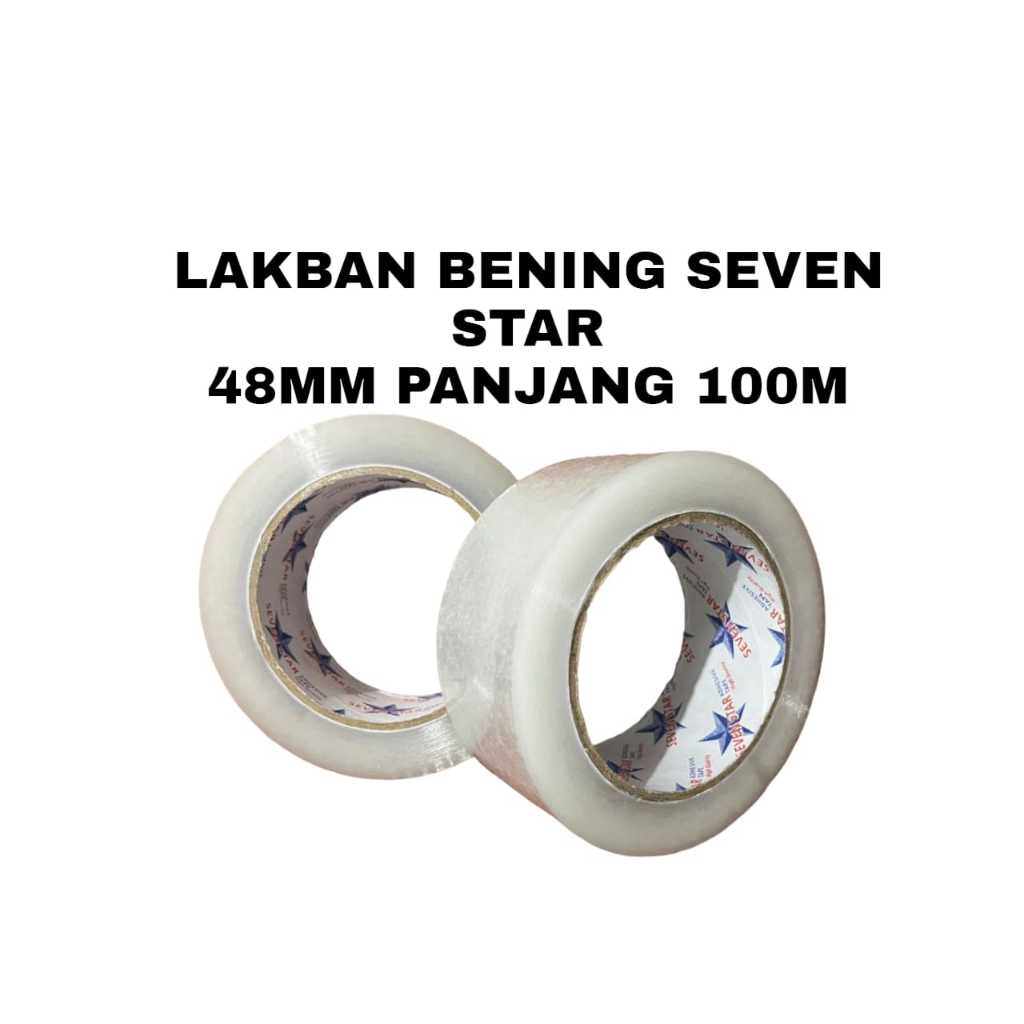

Lakban bening Ukuran Real 100 Meter Tebal 48mm Lakban Merk Seven Star 90 yard