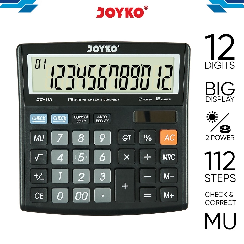 

KODE O9V6 Calculator Kalkulator Joyko CC11A 12 Digits Check Correct