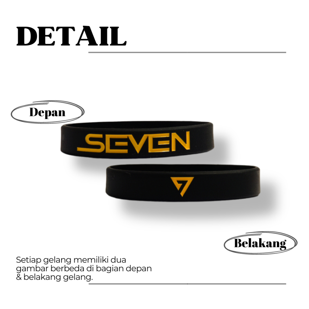 Gelang Karet Pria Hitam Distro Original Seven Rubber Bracelet Kasual Sport