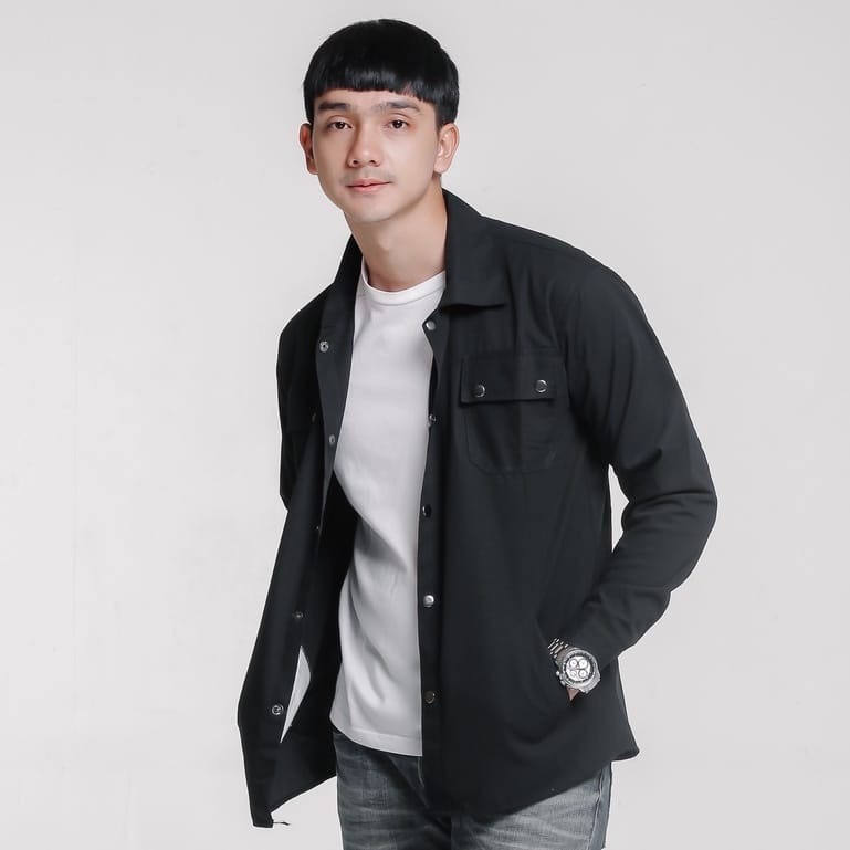 Jaket Semi parka Pria Wanita Kancing Hitam Jaket Trucker Pria Canvas Parka Full Size