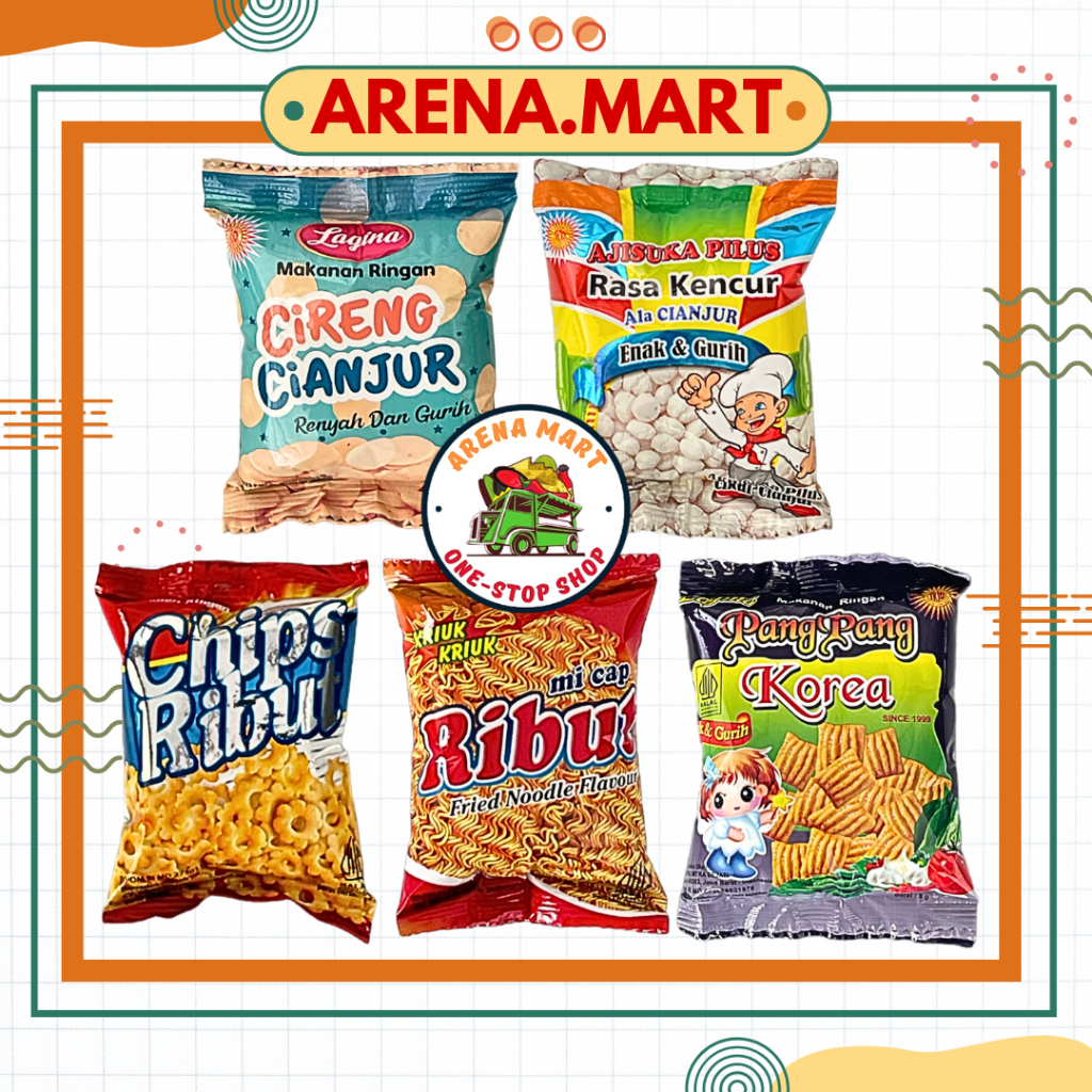 

Snack Jadul Pangpang Pang Pang Korea / Ajisuka Aji Suka Pilus Kencur Cikur Cianjur / Cireng Cianjur / Chips Ribut Chip / Mie Ribut Mie