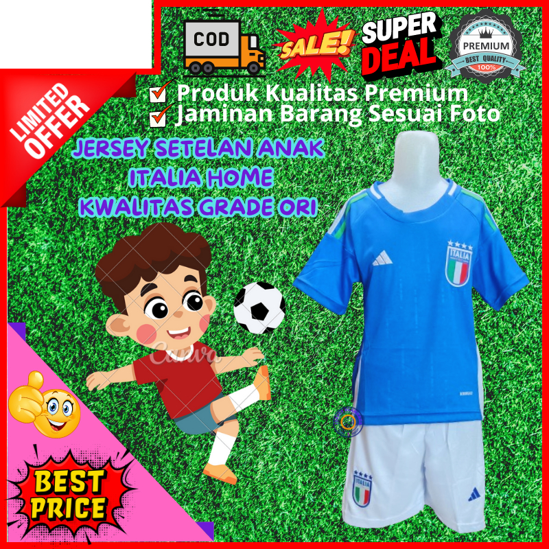 Baju Jersey Sepak Bola Italia Home Piala Eropa 2024 Jersey Italia Home Grade Ori Setelan Anak Euro C
