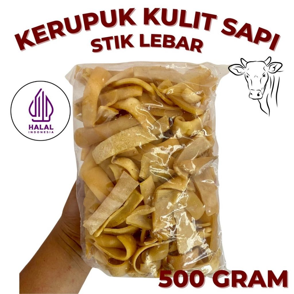 Kerupuk Kulit Sapi 500 gr Stik Lebar / Krecek Rambak Kulit Sapi / Rambak Kulit Sapi Mentah 1kg Murah