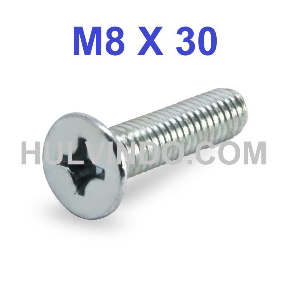 BAUT JF FLAT HEAD GALVANIS PUTIH M8 X 30