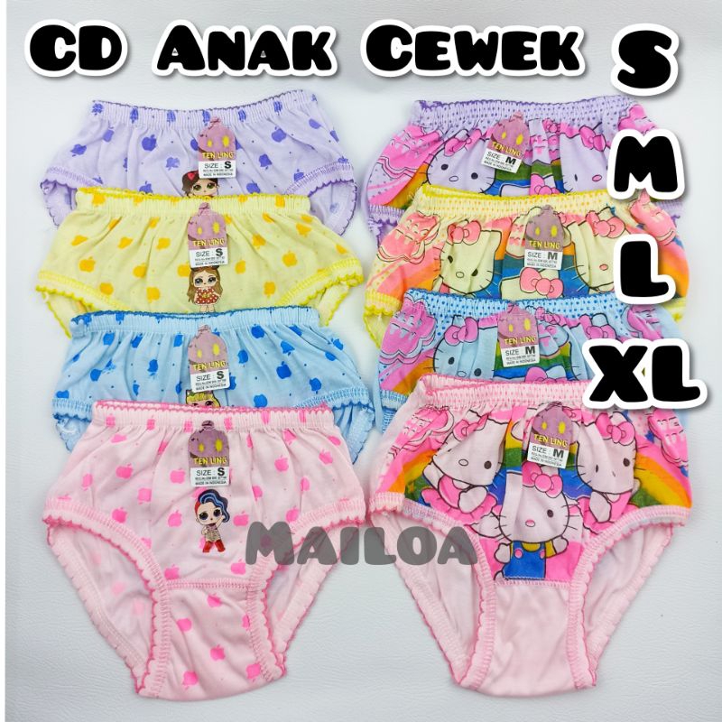 GROSIR - 6 PCS Setengah Lusin CD Celana Dalam Anak Cewek Perempaun S M L XL Merk TENLING ACE MOTIF K
