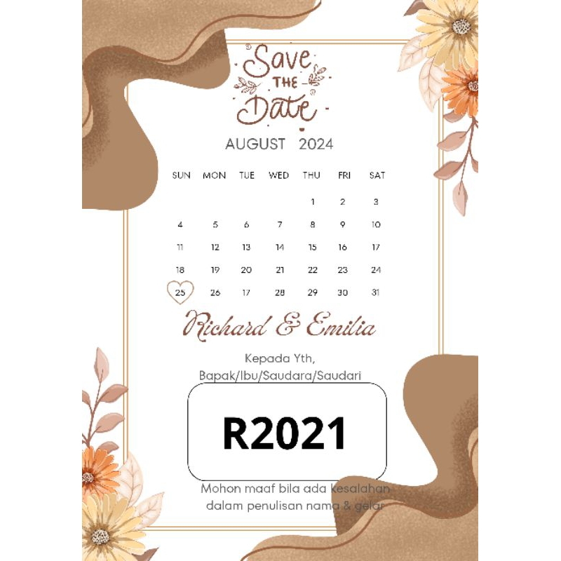 Kartu undangan pernikahan kalender