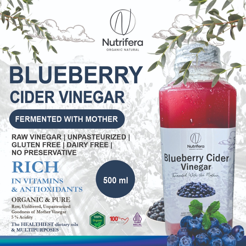 

NUTRIFERA Cuka Blueberry 500 ml dengan Endapan Mother Fermentasi Probiotik / Blueberry Cider Vinegar