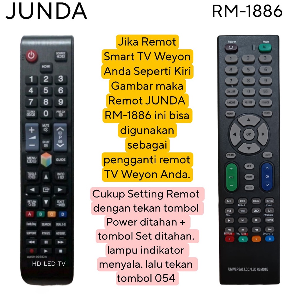 MURAH MERIAH REMOTE LED TV UNIVERSAL REMOTE SMART TV UNIVERSAL JUNDA RM1886 MULTI