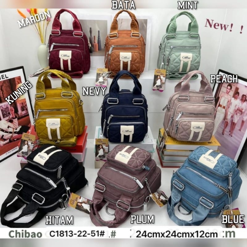 Tas Wanita Ori CHIBAO Kanvas Bordir 3in1 ransel slempang jinjing CB1813C 5Res