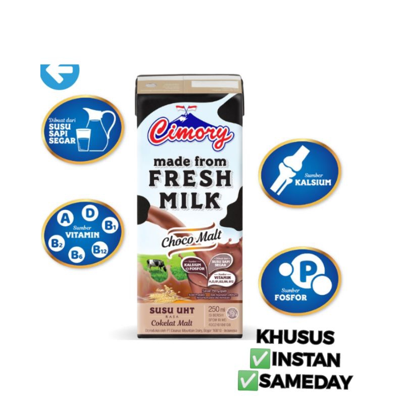 

Cimory Susu Fresmilk UHT 250 ML Choco Malt INSTAN SAMEDAY