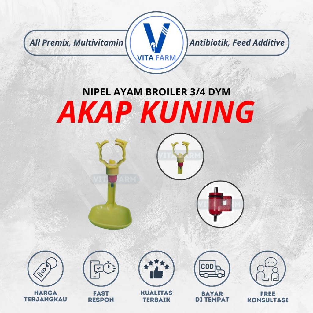 Nipel Nipple Ayam Broiler Pedaging Drinker Tempat Minum Akap Kuning 3/4 Dym